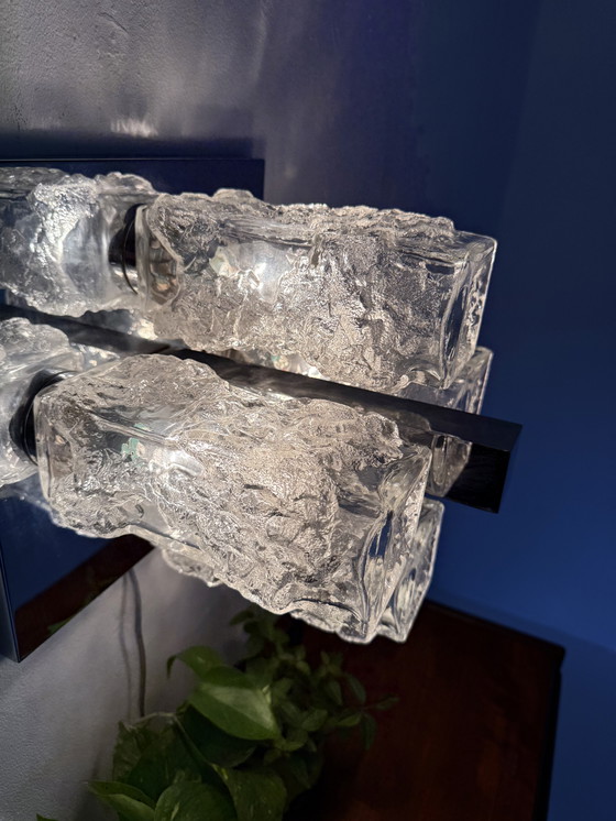 Image 1 of Lampada da parete/soffitto vintage in cromo e vetro ghiaccio, Hillebrand '70