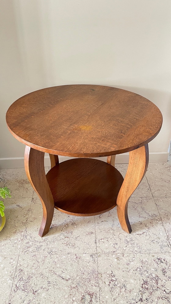 Image 1 of Round Oak Coffee Table with 2 Vintage Tops