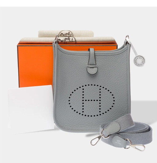 Borsa HERMES Mini Evelyne in cuoio grigio - 103351