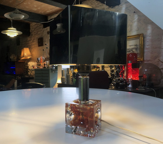 Image 1 of Table Lamp - Cube - Fractal Resin - Polished Steel - 1970