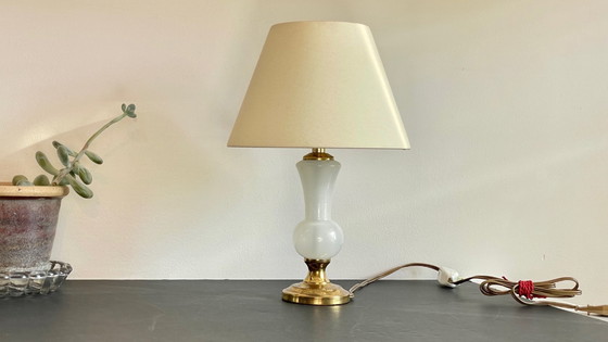 Image 1 of LAMPE Verre OPALIN et Laiton VINTAGE