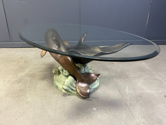 Image 1 of Mesa de centro en forma de delfín de bronce firmada por C Caudion, década de 1960