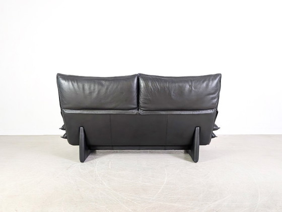 Image 1 of Vintage Italian 3-seater sofa, design couch, black leather, 1980s