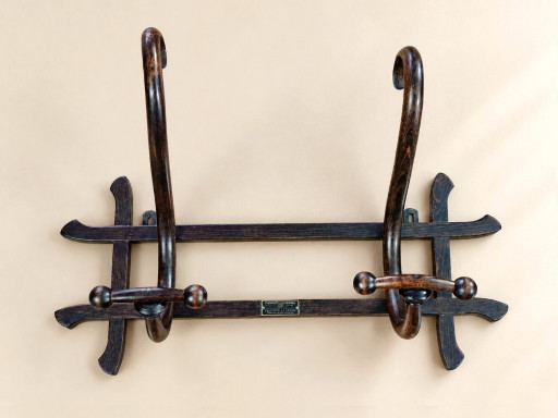 Appendiabiti da parete Thonet Vienna originale primi ’900, legno curvato Art Nouveau, targhetta distributore Torino