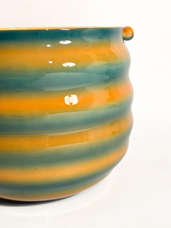 1950s Airbrushed Yellow and Green Cachepot Vase by Galvani Ceramics Pordenone – Mid Century Modern (photo 7 of 12)