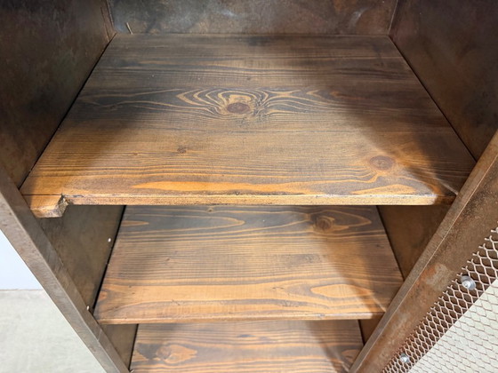 Image 1 of Industrial Iron Cabinet with Mesh Door, 1960s