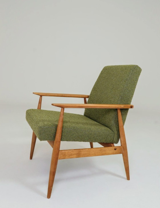Image 1 of Vintage fauteuil mosgroen bouclé ontwerp van H.Lis