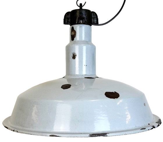 Image 1 of Large Industrial Midcentury Grey Enamel Factory Lamp, 1950s