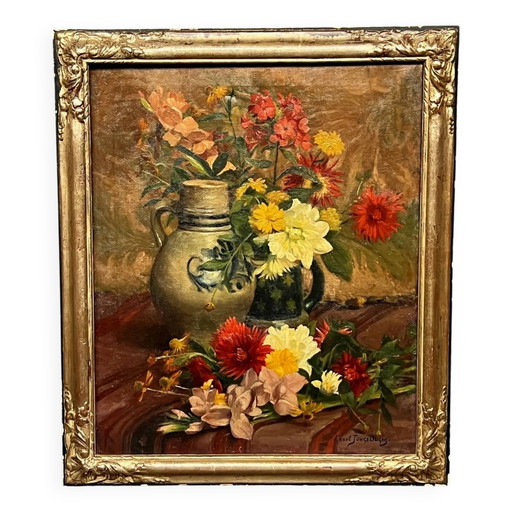 Karel Jongelinghs ( ) “Stilleven met bloemen”. – schilderijen tekeningen, Canvas
