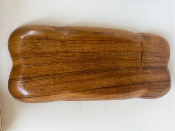 Vintage Wood Serving Bowl XXL 44 cm | Hand-carved Mid Century Snack Bowl with 3 Compartments | Teak Wood (photo 11 of 11)