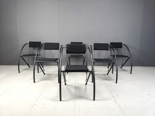 Juego de 6 sillas de comedor posmodernas, década de 1980