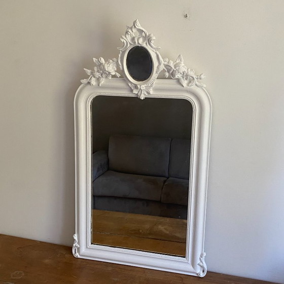 Specchio di fine XIX secolo con frontone decorato. 112x66. – Glass (photo 3 of 6)