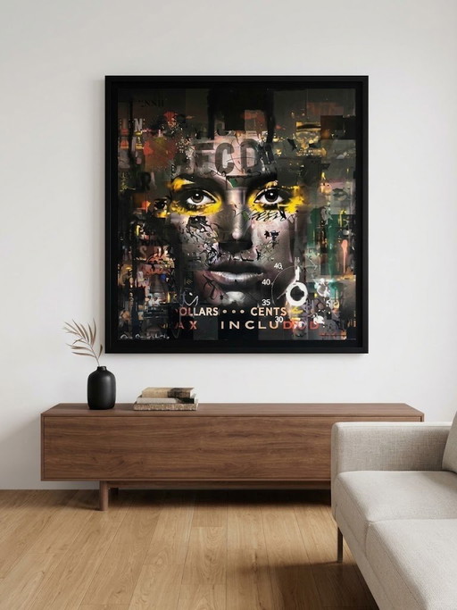 Paco Raphael Mixed media artwork with female face