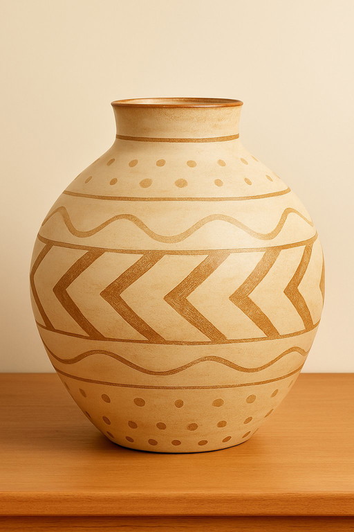 Chulucanas Pottery Vase - Signed by José Sosa (2001) - 28 cm - Peru - Beige & Brown - Collectible Art