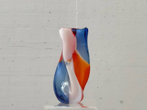 Murano style studio glass vase, tricolore, Mdina Glass Malta, 1970s