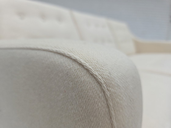 Image 1 of Sofá danés de tres plazas, años 70, lana de muebles beige/blanca, patas de madera de teca