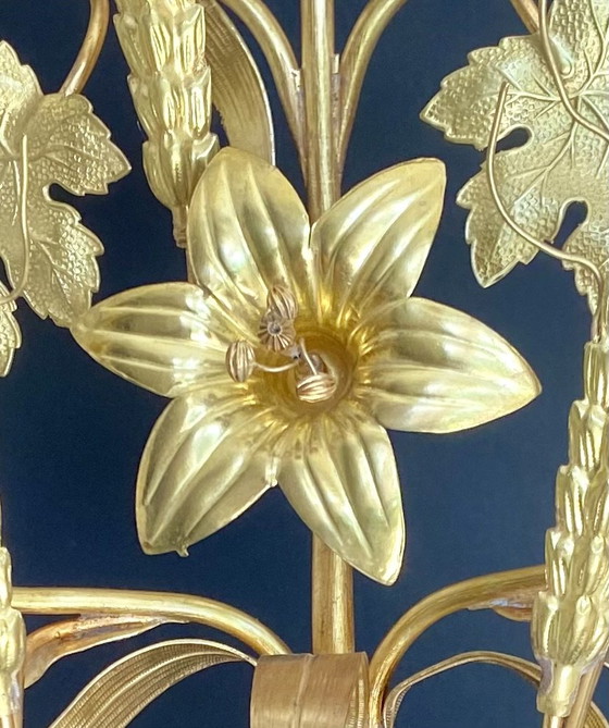 Image 1 of Candélabre ecclésiastique français ancien à motifs de raisins et de blé, 5 lumières, 49 cm
