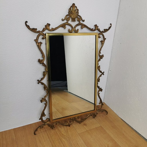 Vintage goudkleurige messing spiegel kuifspiegel schouwspiegel