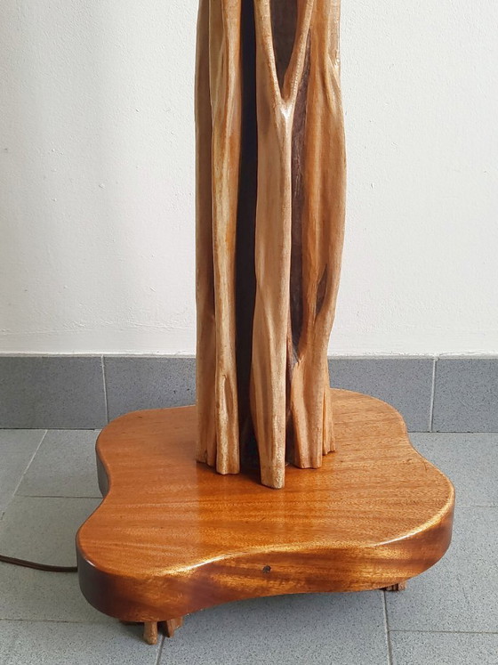 Image 1 of Lampada da terra vintage anni '50, scultura vegetale organica, legno di recupero e mogano, anni '50