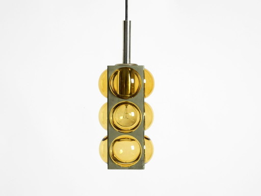 Beautiful 1960s Space Age pendant lamp by Temde made of glass and nickel-plated metal