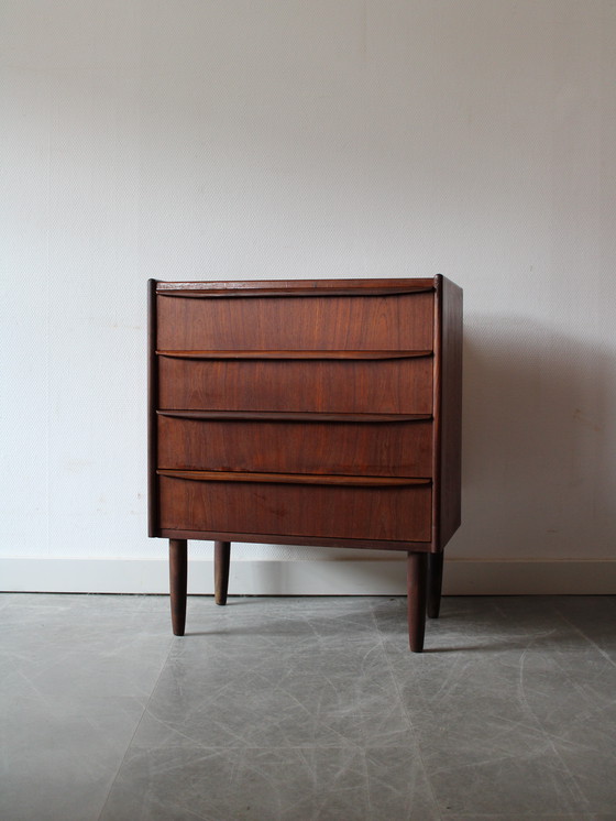 Image 1 of Vintage Danish narrow chest of drawers in teak