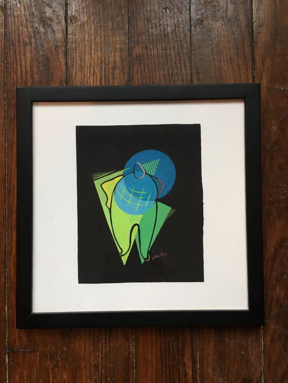 Image 1 of Kubistische compositie op zwart papier. Frankrijk, jaren 1950.