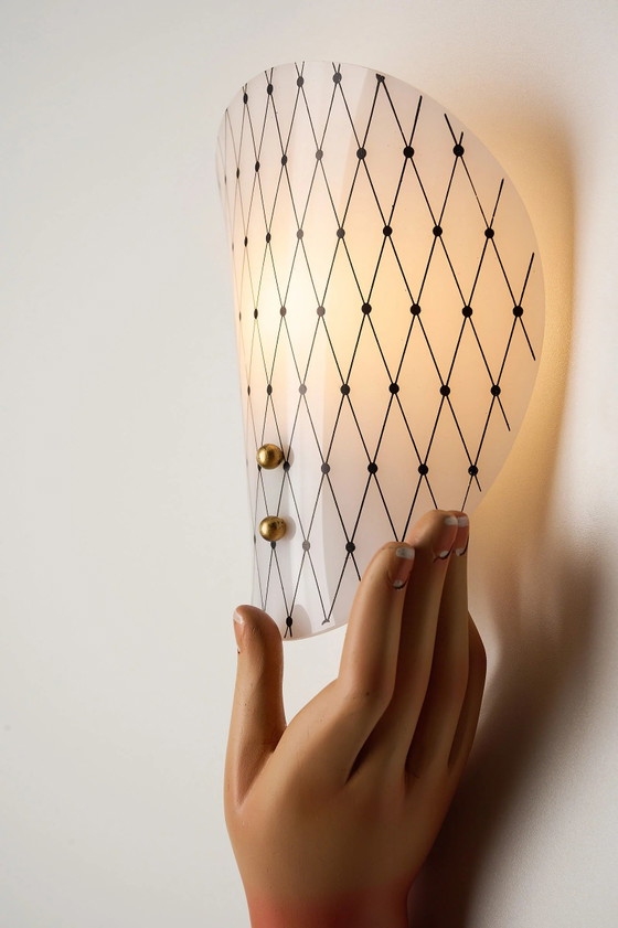 Diamond Pattern Acrylic and Brass Wall Sconces, Italy, Wall lights, Metal, Black (photo 12 of 12)