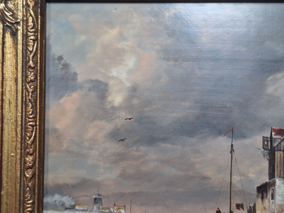 Image 1 of Wintertafereel olieverfschilderij 