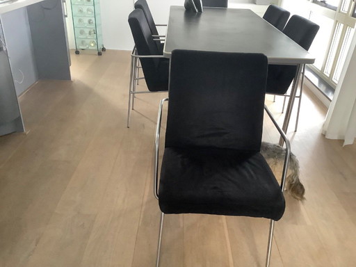 Tavolo da pranzo Gispen modello 515 insieme a 6 sedie Harvink