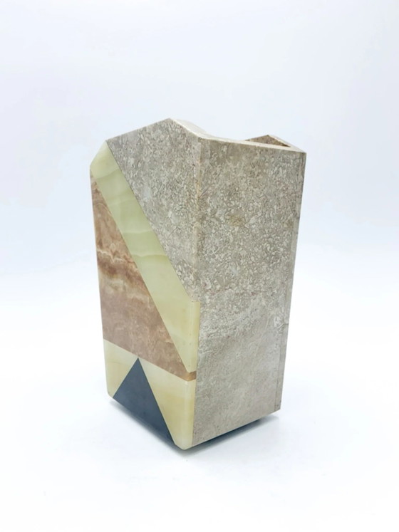 Jaren 60 gekleurde marmeren vierkante vaas – Decoratieve objecten (photo 7 of 7)