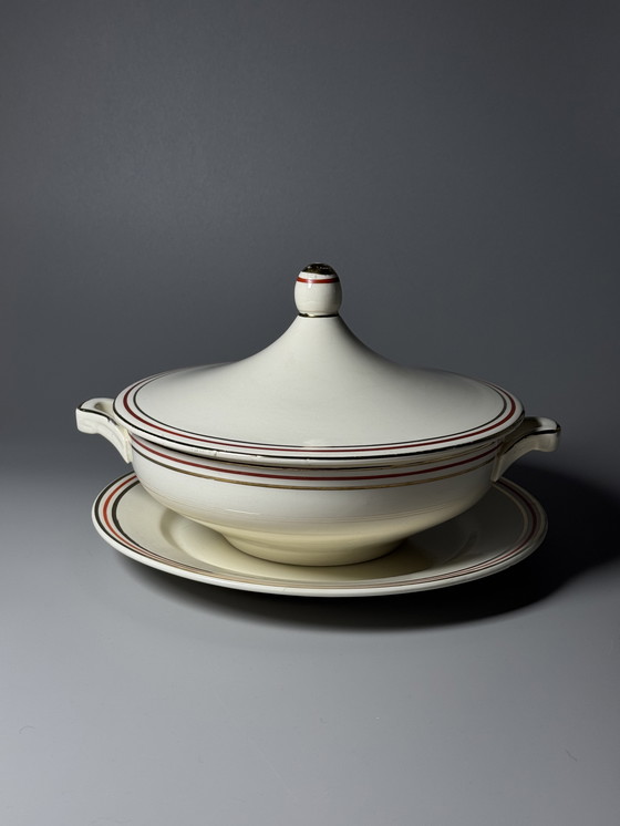 Image 1 of Zuppiera Art Déco vintage con sottopiatto – Boch Frères, Belgio, anni '40