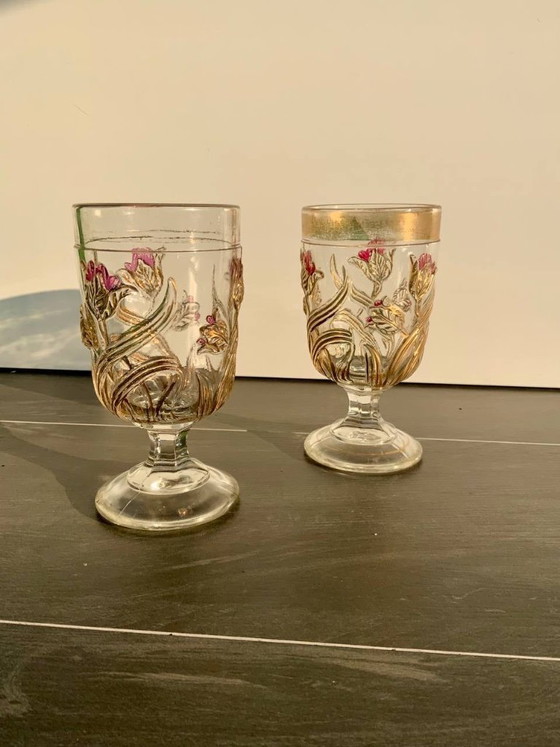 Image 1 of Coppia di bicchieri da vino/acqua in stile Art Nouveau - Josef Inwald - Boemia, c. 1914