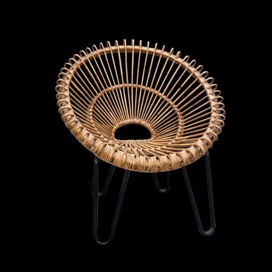 Image 1 of Rattan Armchair with Metal Leg - Circa 1950