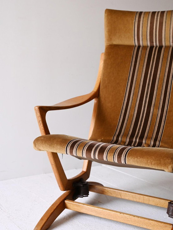 Image 1 of Fauteuil à dossier haut original en chêne scandinave, fin des années 1960