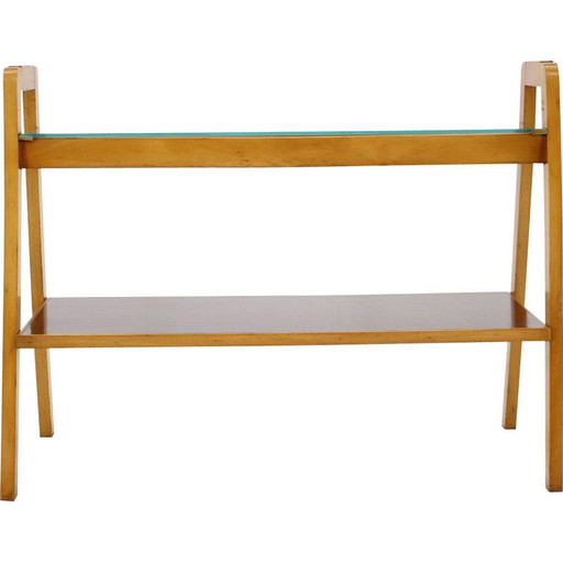 Vintage Beistelltisch aus Buchenholz und Glas, Tschechoslowakei 1970er Jahre