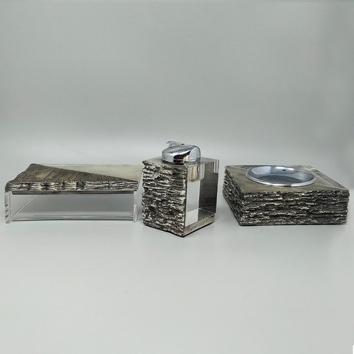 1970s Gorgeous Brutalist Smoking Set. Made in Italy