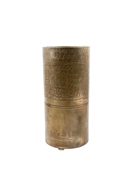 Image 1 of Paraplurek van messing met krokodillenleerpatroon in Hollywood Regency-stijl, Italië 1970