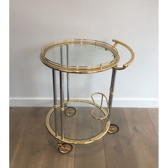 Image 1 of Vintage rolling table in gunmetal patina and gilded metal, 1970