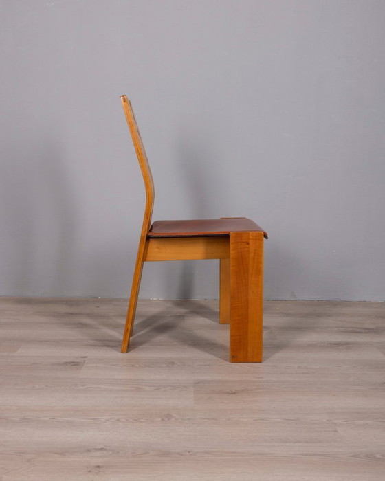 Image 1 of Ensemble de 4 chaises vintage des années 1950 en bois et cuir, design italien