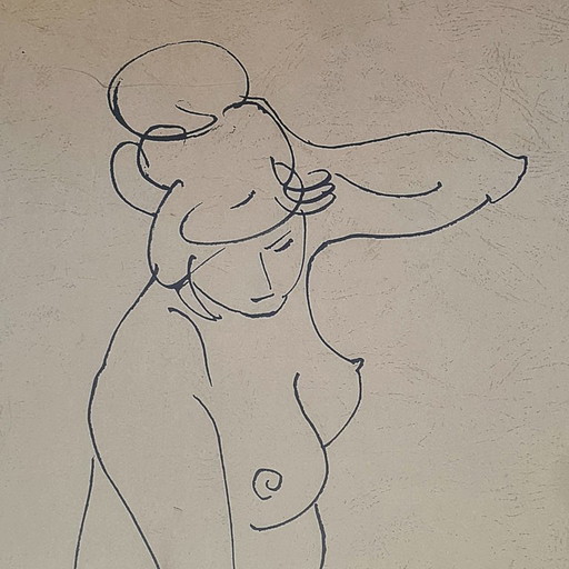 Vintage Chinese drawing of nude lady, 2nd half 20th century