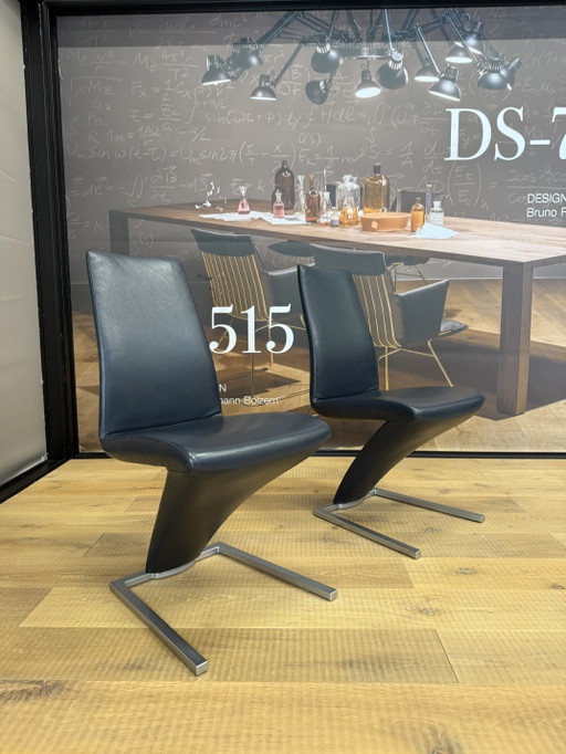 2 Rolf Benz 7800 Dining Chairs Blue Leather – eetkamerstoelen