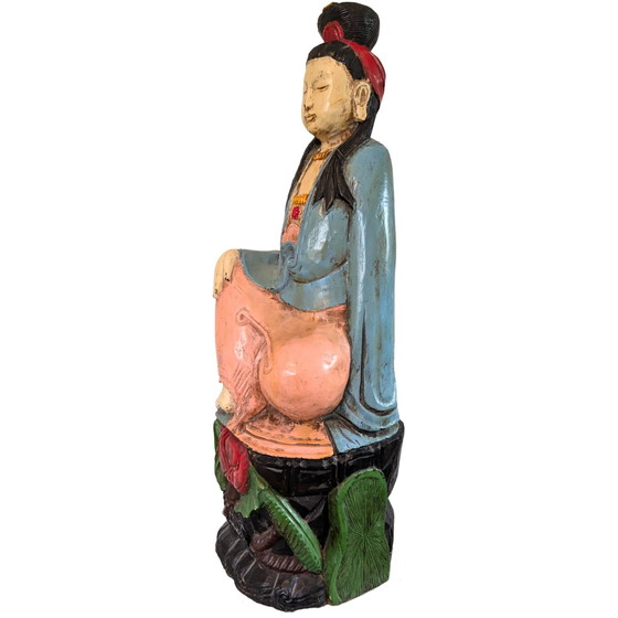 Guanyin chinoise antique (88 cm) – Bois de camphre sculpté à la main Dynastie Qing – Sculptures, Aziatisch (photo 7 of 10)