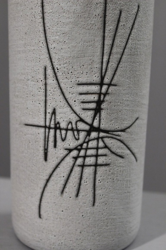 Image 1 of Henri Cimal in Vallauris - Matte white scroll vase with abstract incised decor 1950s