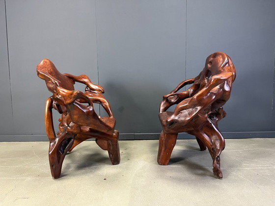 Image 1 of Grande set di sedie in radice di ulivo, anni '60