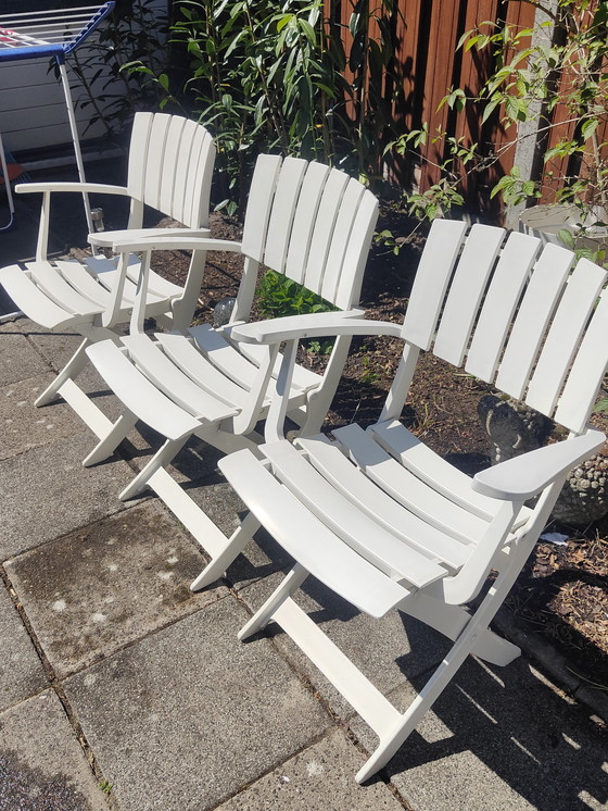 Image 1 of Set Of 3 White Vintage Grosfillex Boutique Garden Chairs
