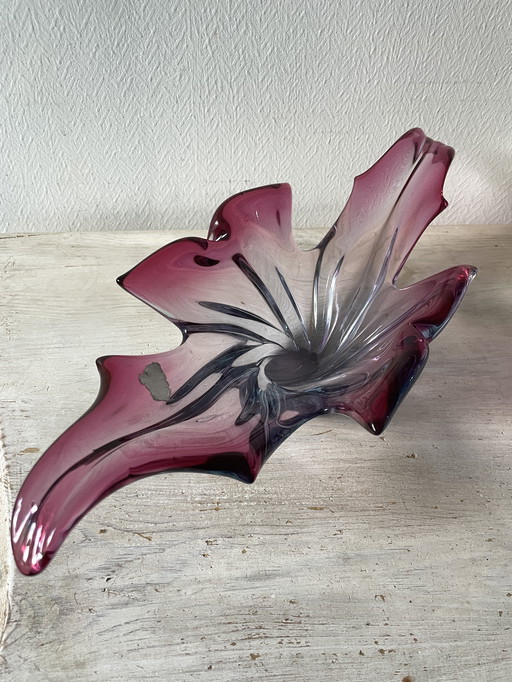 Vintage Glas Schale Blau Violett Mid Century 60er 70er Murano Stil Glasdesign