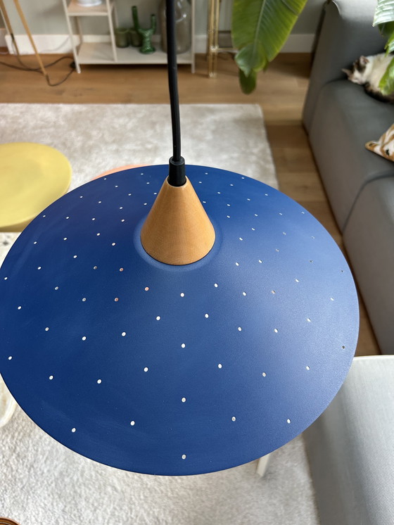 Image 1 of Magnifique suspension Herda vintage – Design milieu du siècle (Bleu/Bois)