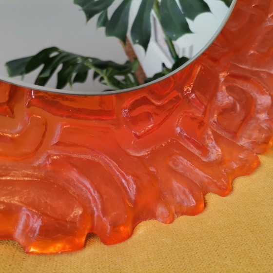 Image 1 of Large Mid-Century German Modern Oval Orange Acrylic Backlit Wall Mirror Light attributed to Hillebrand, 1970s