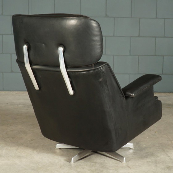 Image 1 of Poltrona girevole vintage in pelle nera, anni '70