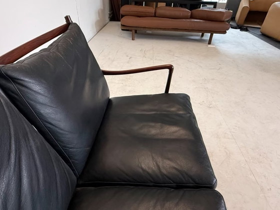 Divano a due posti in legno e pelle nera, Poul Jeppesens Møbelfabrik, Divani 2 posti, Nero, Mid Century Modern (foto 5 di 14)